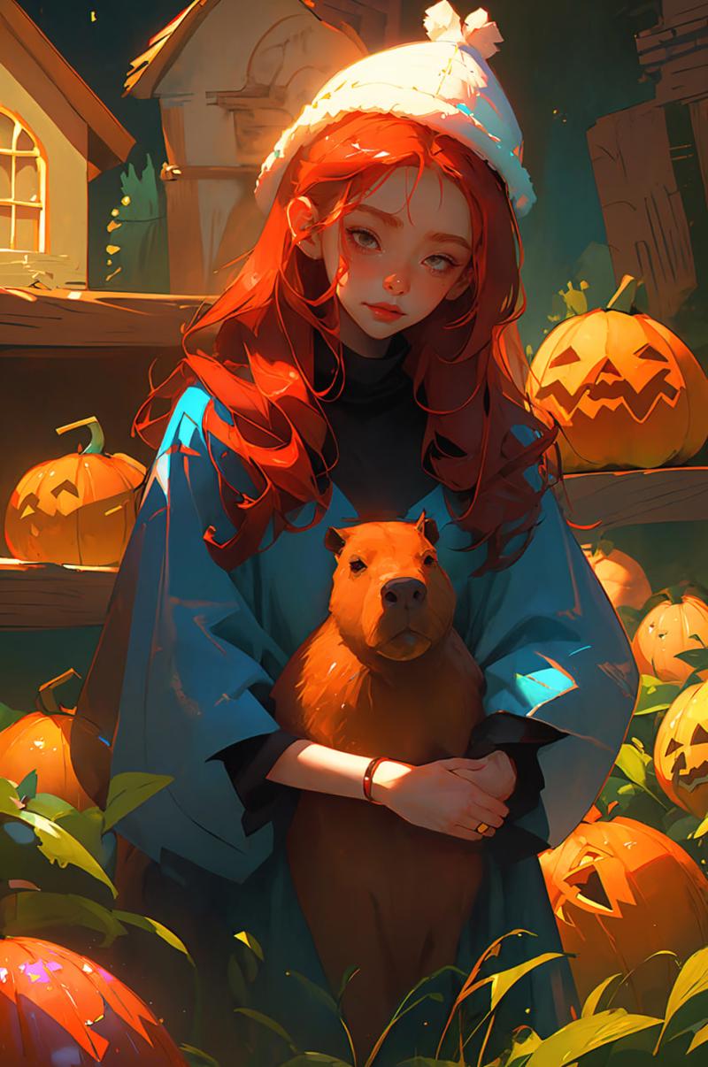 00127-1-3942-(best quality, masterpiece)_a smiling girl holding a capybara, surrounded by pumpkins, magic long hair, house and home, 🎀 🧟 🍓 🧚,.png